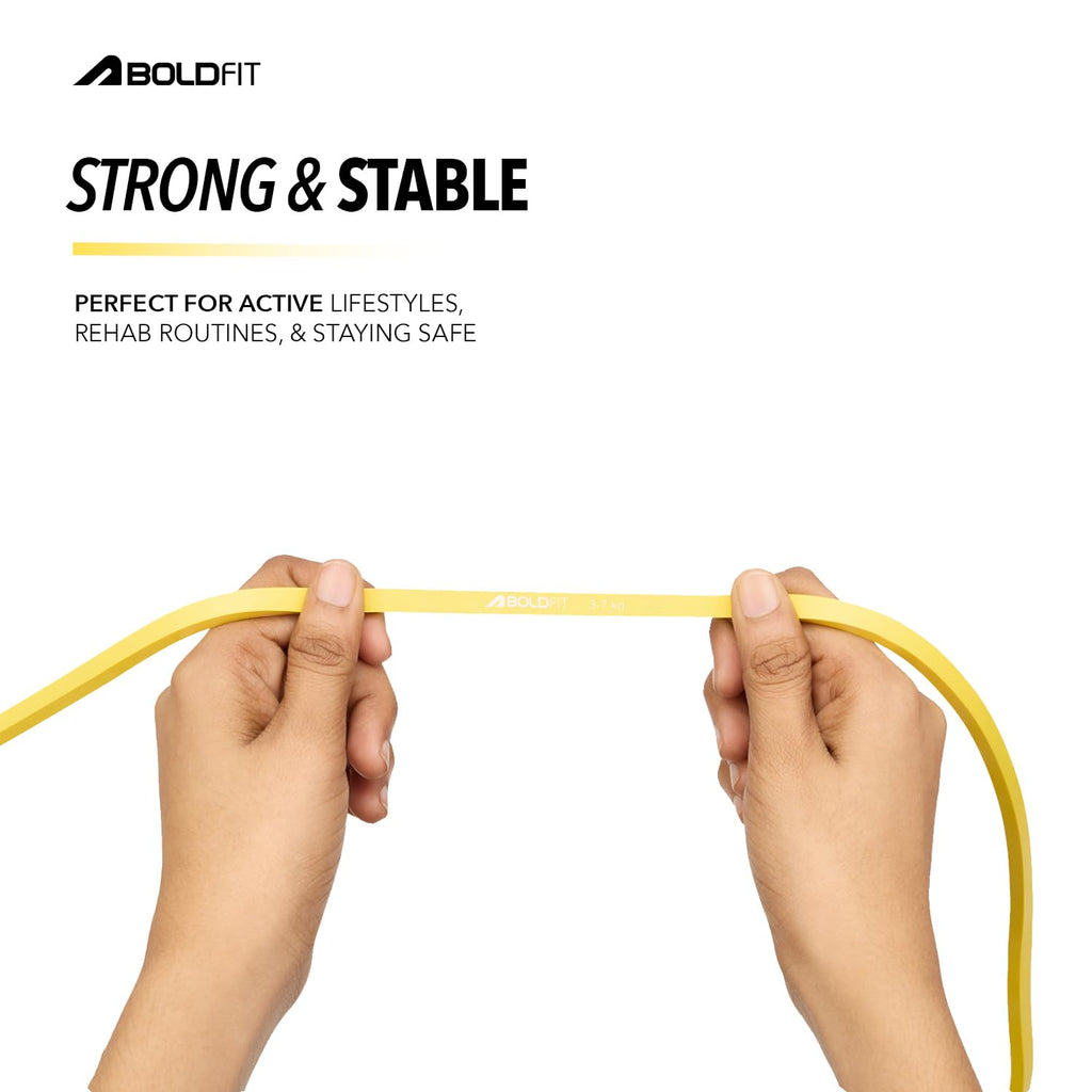 Boldfit Heavy Resistance Band for Workout Set Exercise & Stretching Pull Up Bands for Home Exercise for Gym Men & Women Loop Bands Toning Bands Resistance Band Yellow (3-7 Kg)