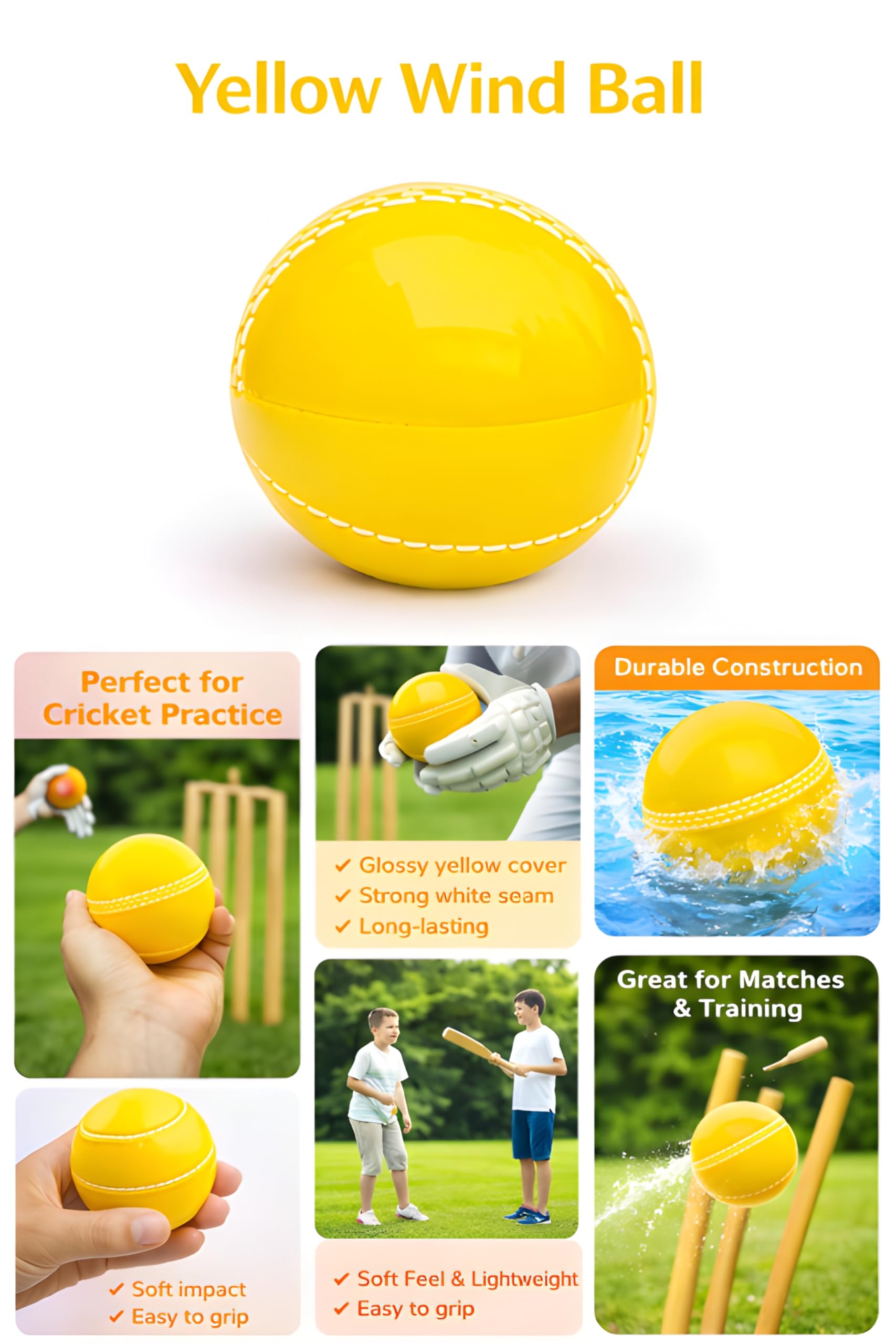 SNAPLIX Synthetic Rubber T-20 Plus Practice Cricket Ball/Wind Balls (125-130 GMS) for - Indoor & Outdoor Street & Beach Cricket (Orange)