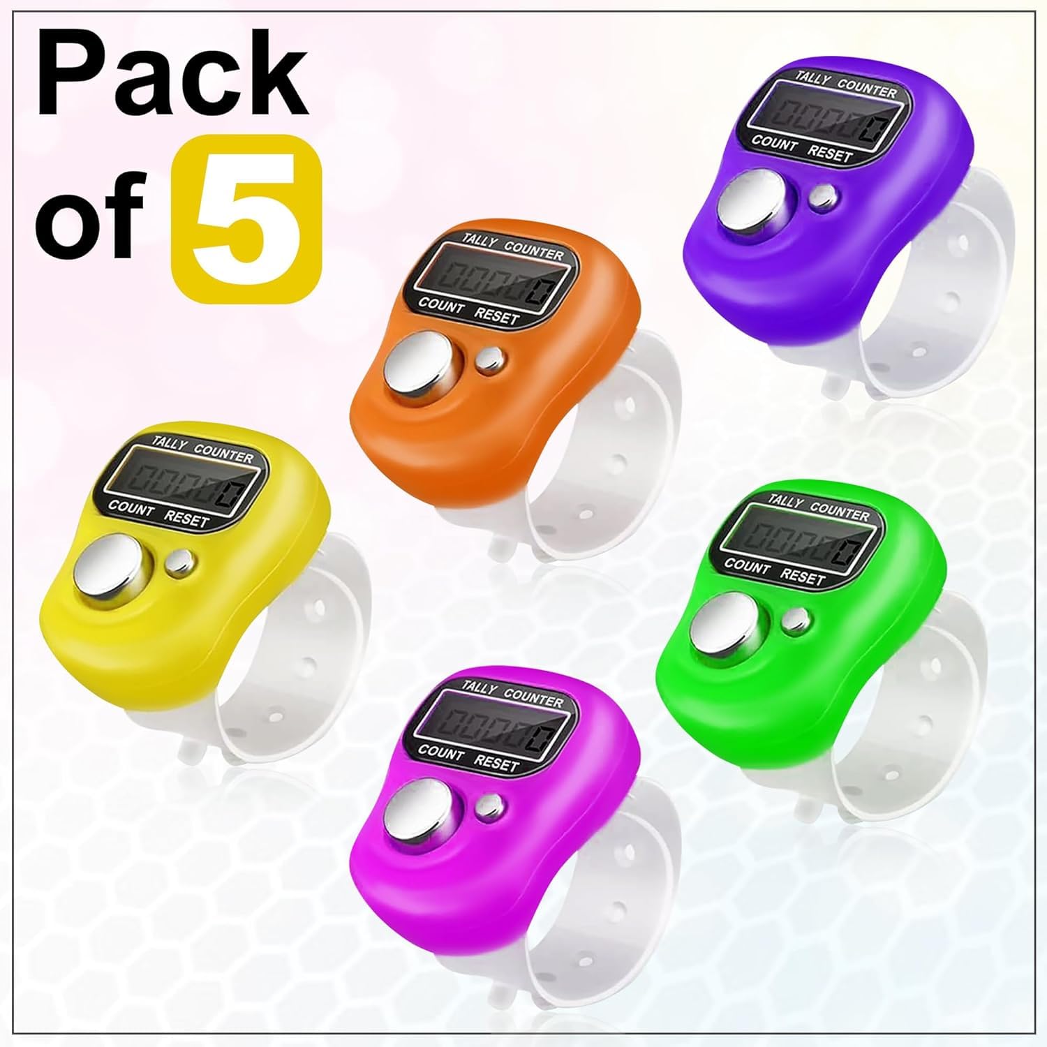 Finger Ring Counter, 5 Digit Hand Clicker Finger Counter Multicolour with Clear Visible Numbers, Useful for Various Counting Purposes (1)