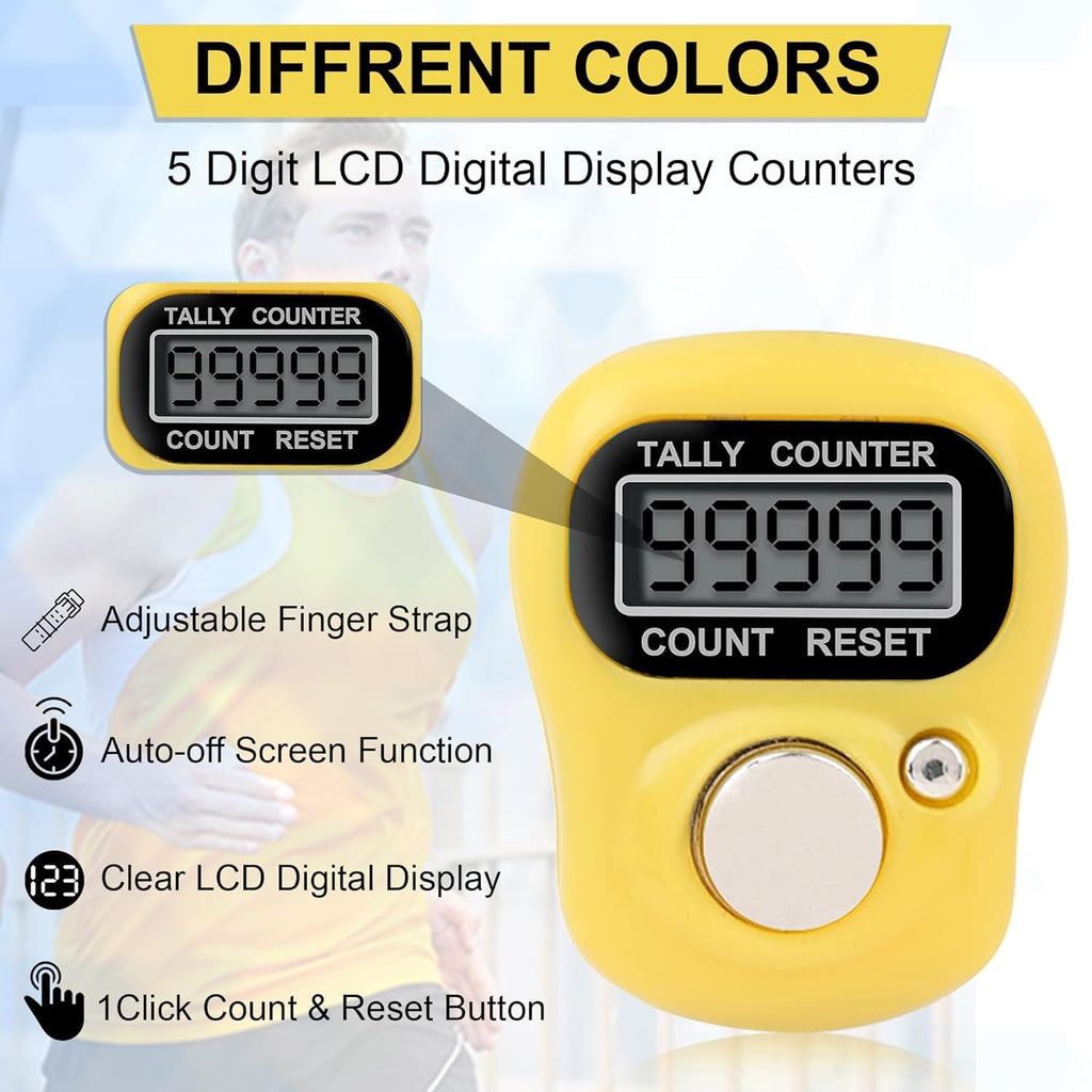 Finger Ring Counter, 5 Digit Hand Clicker Finger Counter Multicolour with Clear Visible Numbers, Useful for Various Counting Purposes (1)