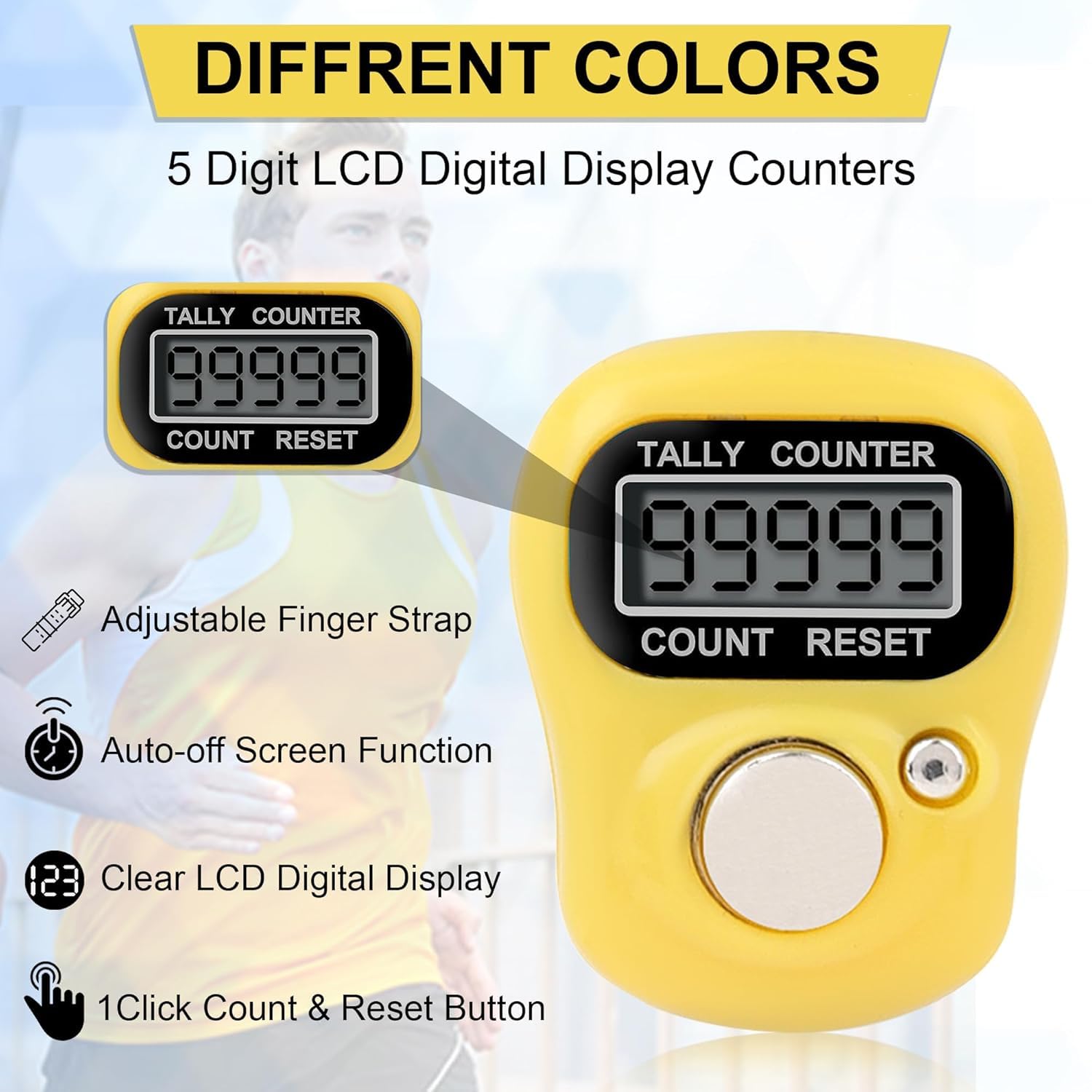 Finger Ring Counter, 5 Digit Hand Clicker Finger Counter Multicolour with Clear Visible Numbers, Useful for Various Counting Purposes (1)