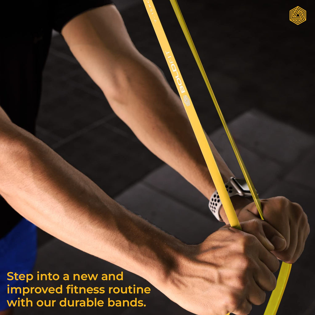 Boldfit Heavy Resistance Band for Workout Set Exercise & Stretching Pull Up Bands for Home Exercise for Gym Men & Women Loop Bands Toning Bands Resistance Band Yellow (3-7 Kg)